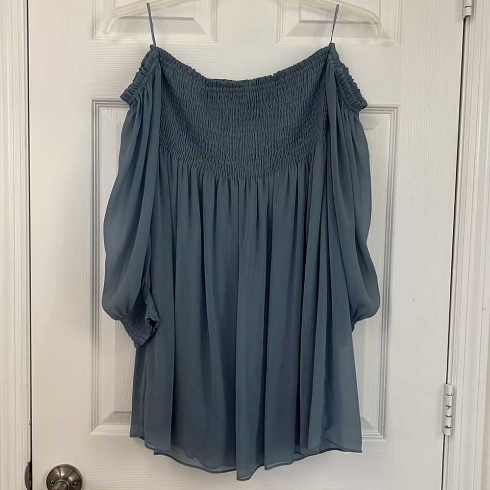 Zara Soft Blue Chiffon Off the Shoulder Dress